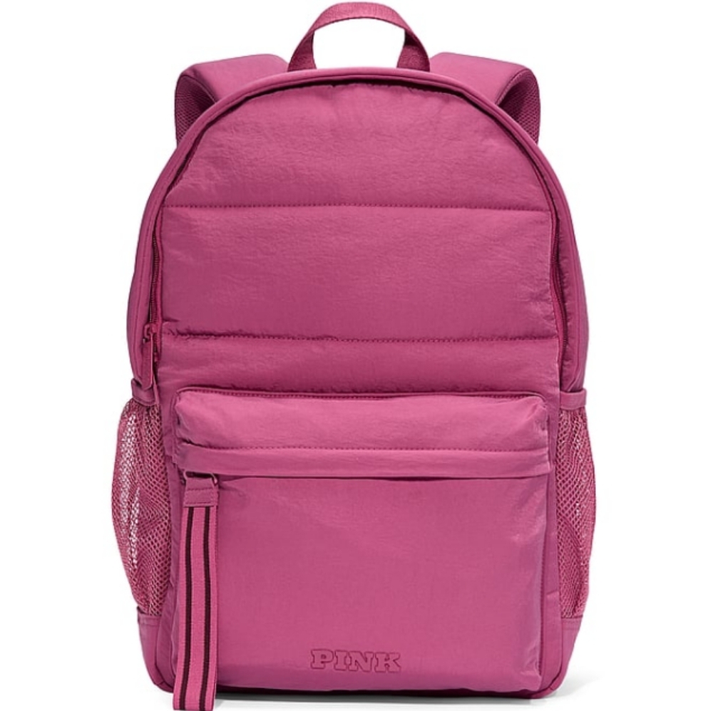 VICTORIA'S SECRET PINK Quilted Puffer Backpack Bag VS Red Violet Hot Pink NWT